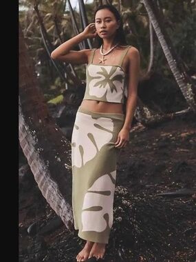 NWT Anthropologie Celandine Monstera Graphic Sweater Knit Skirt XL